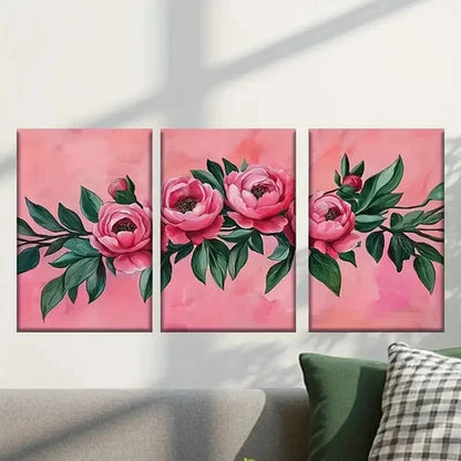 3pcs Pink Peonies with Green Leaves Wall Art Set Canvas Unframed - High Quality Print 100% Australian Made Wall Canvas