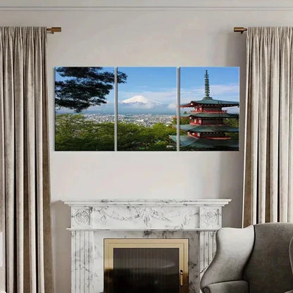 3pcs Japanese Temple Mount Fuji Wall Art Set Canvas Unframed - High Quality Print 100% Australian Made Wall Canvas