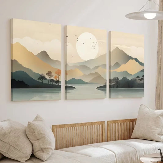 3pcs Abstract Landscape Warm Earthy Tones Wall Art Set Canvas Framed 40x60cm – High Quality Print, 100% Australian Made, Ready to Hang