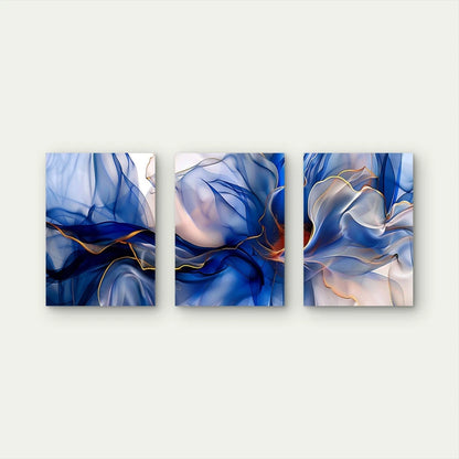 3pcs Modern Blue Alcohol Ink Triptych Wall Art Set Canvas Framed 40x60cm - High Quality Print 100% Australian Made Wall Canvas Ready to Hang - Bella Home Decor
