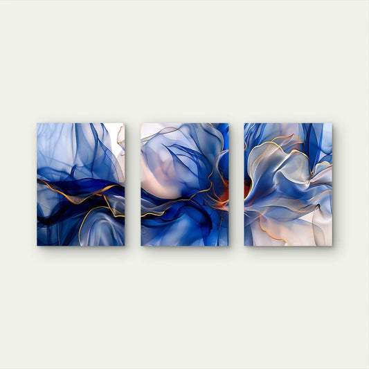 3pcs Modern Blue Alcohol Ink Triptych Wall Art Set Canvas Framed 40x60cm - High Quality Print 100% Australian Made Wall Canvas Ready to Hang - Bella Home Decor