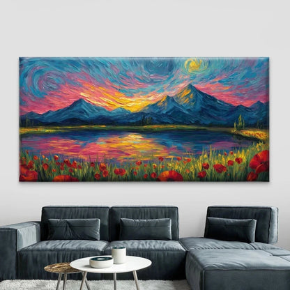 Colorful Sunset Lake Wall Art Canvas Office Home Room Framed 120x60cm
