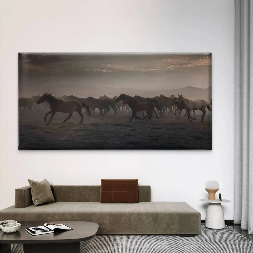 Classic Galloping Horses Wall Art Canvas Office Home Room Framed 120x60cm