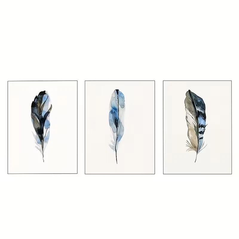 3pcs Blue Jay Feather Painting    Wall Art Set Canvas Framed 50x70cm - High Quality Print 100% Australian Made Wall Canvas Ready to Hang - Bella Home Decor