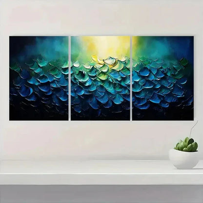 3pcs Abstract Blue & Green Textured ho Wall Art Set Canvas Unframed - High Quality Print 100% Australian Made Wall Canvas - Bella Home Decor
