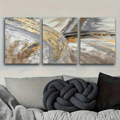 3pcs Golden and Gray Wave Wall Art Canvas Unframed - High Quality Print 100% Australian Made Wall Canvas - Bella Home Decor