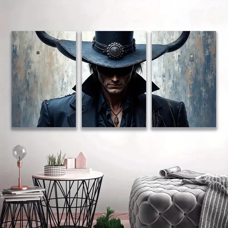 3pcs Stylish Men in Hats Spray-Painted Wall Art Set Canvas Framed 50x70cm - High Quality Print 100% Australian Made Wall Canvas Ready to Hang