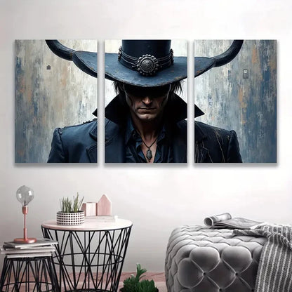 3pcs Stylish Men in Hats Spray-Painted Wall Art Set Canvas Framed 50x70cm - High Quality Print 100% Australian Made Wall Canvas Ready to Hang