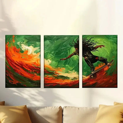 3pcs Colorful abstract surfer Wall Art Set Canvas Framed 50x70cm - High Quality Print 100% Australian Made Wall Canvas Ready to Hang - Bella Home Decor