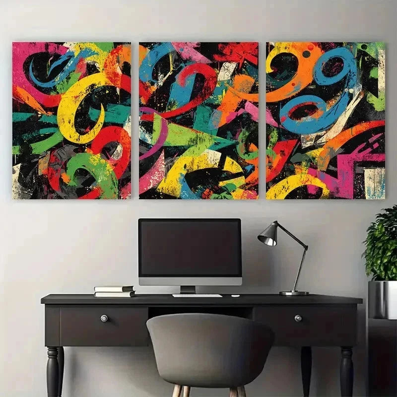 3pcs Artwork Graffiti Abstract Street Perfect Wall Art Canvas Framed 60x90cm - Bella Home Decor