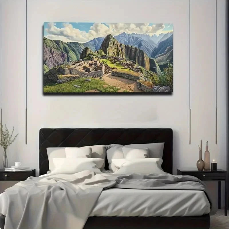 Ancient Ruins Vibrant Mountain Wall Art Canvas Office Home Room Framed 120x60cm