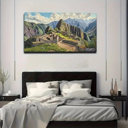 Ancient Ruins Vibrant Mountain Wall Art Canvas Office Home Room Framed 120x60cm