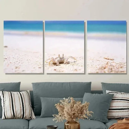 3pcs Beach Scene Ocean Crab & Seashells Wall Art Set Canvas Unframed - High Quality Print 100% Australian Made Wall Canvas - Bella Home Decor