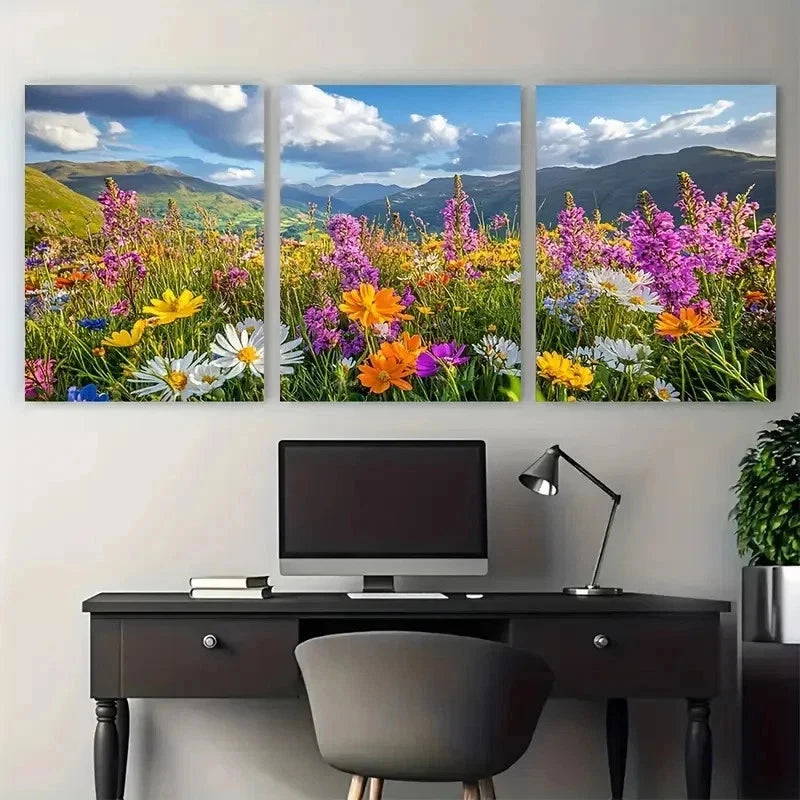 3pcs Vibrant Flowers & Greenery Wooden Perfect Wall Art Set Canvas Framed 50x70cm - High Quality Print 100% Australian Made Wall Canvas Ready to Hang