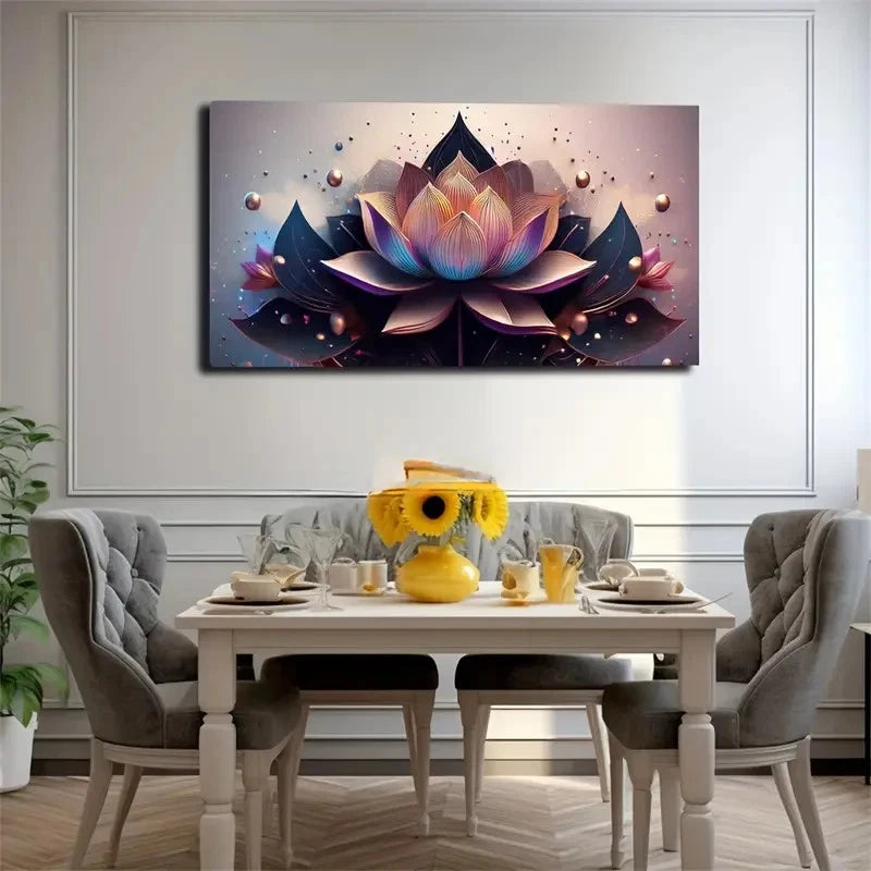 Vibrant Abstract Lotus Flower Wall Art Canvas Office Home Room Framed 120x60cm