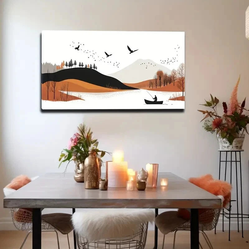 Lake & Birch Trees Mountain Wall Art Canvas Office Home Room Framed 120x60cm - Bella Home Decor