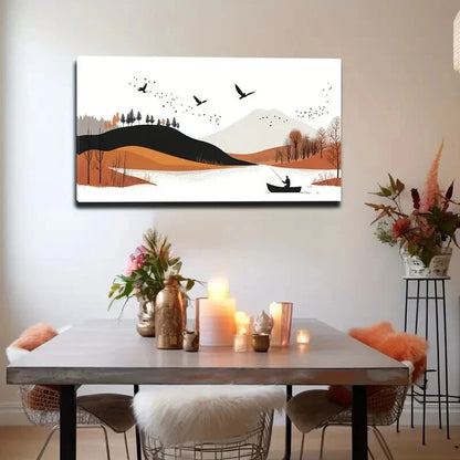 Lake & Birch Trees Mountain Wall Art Canvas Office Home Room Framed 120x60cm - Bella Home Decor