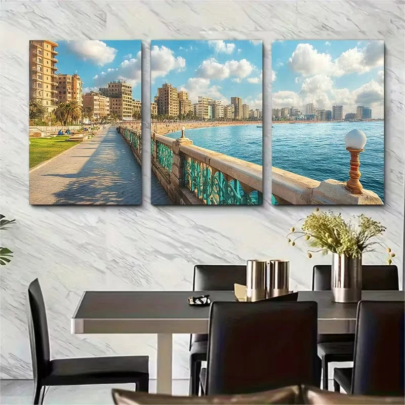 3pcs Stanley Beach and Corniche Promenade Metal Print Ready to Hang Art