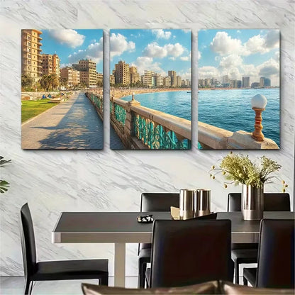3pcs Stanley Beach and Corniche Promenade Metal Print Ready to Hang Art
