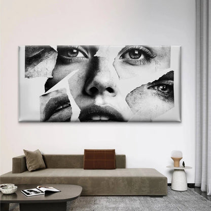 Black & White Face Fragment Wall Art Canvas Office Home Room Framed 120x60cm