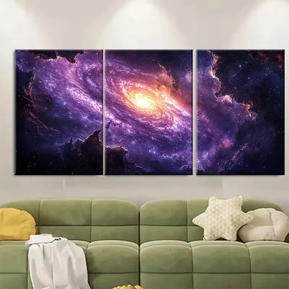 3pcs Mesmerizing Purple Galaxy Cosmic Milky Way Metal Print Ready to Hang Art