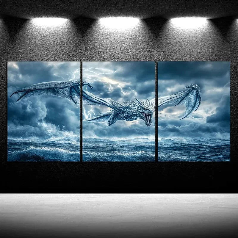 3pcs The Dragon on the Sea Water Metal Print Ready to Hang Art - Bella Home Decor