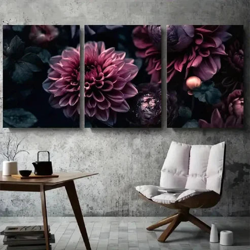 3pcs Abstract Deep Purple Floral Wall Art Set Canvas Unframed - High Quality Print 100% Australian Made Wall Canvas - Bella Home Decor