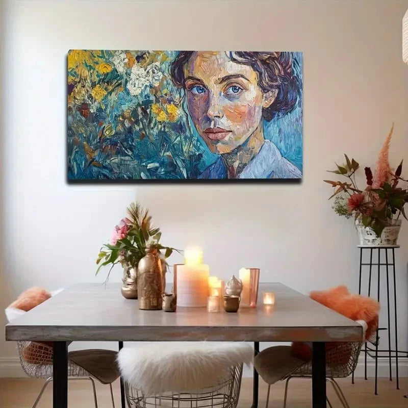 Van Gogh-Inspired Woman In Blue Wall Art Canvas Office Home Room Framed 120x60cm