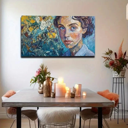 Van Gogh-Inspired Woman In Blue Wall Art Canvas Office Home Room Framed 120x60cm