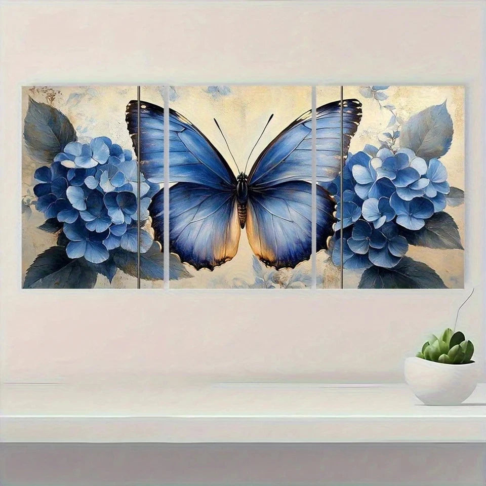 3pcs Coastal Flower & Butterfly Vibrant Wall Art Set Canvas Framed 50x70cm - High Quality Print 100% Australian Made Wall Canvas Ready to Hang