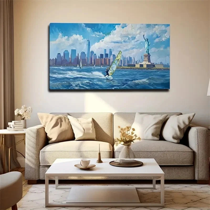 Liberty & Sailing Enthusiast Wall Art Canvas Office Home Room Framed 120x60cm