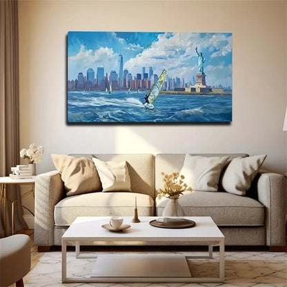 Liberty & Sailing Enthusiast Wall Art Canvas Office Home Room Framed 120x60cm