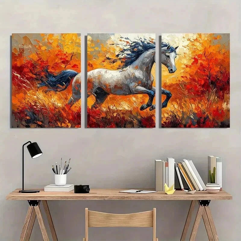 3pcs Abstract Colorful Forest with White Horse Wall Art Set Canvas Framed 50x70cm - High Quality Print 100% Australian Made Wall Canvas Ready to Hang - Bella Home Decor