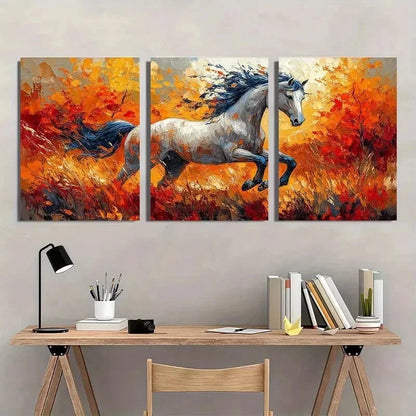 3pcs Abstract Colorful Forest with White Horse Wall Art Set Canvas Framed 50x70cm - High Quality Print 100% Australian Made Wall Canvas Ready to Hang - Bella Home Decor