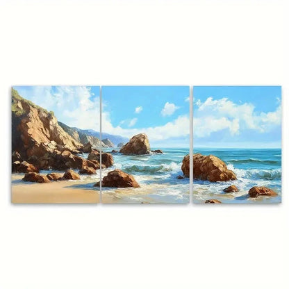 3pcs California Coast Art Rocks TI  Wall Art Set Canvas Framed 50x70cm - High Quality Print 100% Australian Made Wall Canvas Ready to Hang - Bella Home Decor