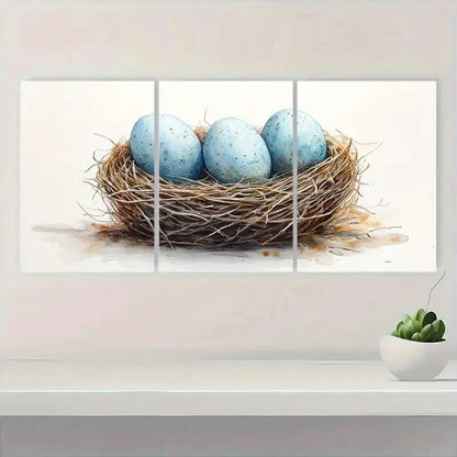 3pcs  Nest with Eggs NW   Wall Art Set Canvas Framed 40x60cm - High Quality Print 100% Australian Made Wall Canvas Ready to Hang - Bella Home Decor
