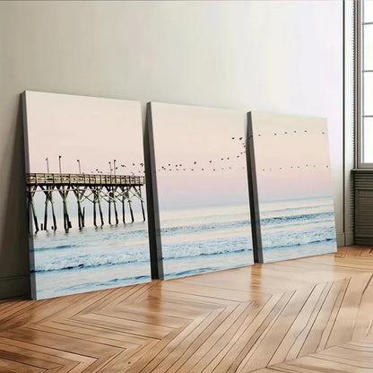 3pcs California Ocean Blush Pink Coastal Beach Canvas Unframed - High Quality Print 100% Australian Made Wall Canvas