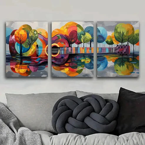 3pcs Colorful Guitar Tree Design Cool Perfect Wall Art Set Canvas Unframed - High Quality Print 100% Australian Made Wall Canvas - Bella Home Decor