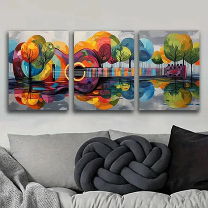 3pcs Colorful Guitar Tree Design Cool Perfect Wall Art Set Canvas Unframed - High Quality Print 100% Australian Made Wall Canvas - Bella Home Decor