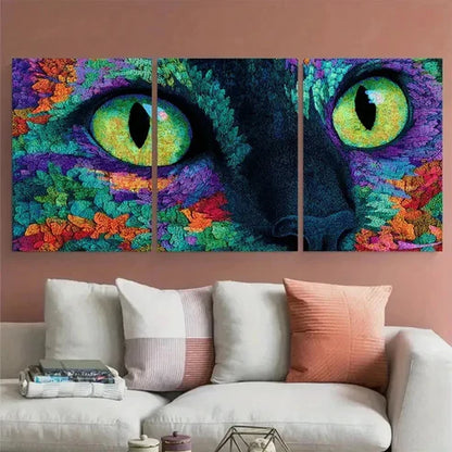 3pcs Abstract Black Cat Retro Continuous Wall Art Canvas Unframed - High Quality Print 100% Australian Made Wall Canvas - Bella Home Decor