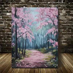 Cherry Blossom Forest Lush Pink Blossom Painting 40x60cm Metal Print Ready to Hang