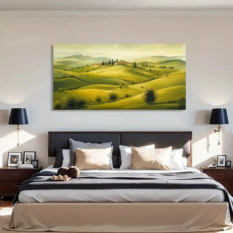 Vibrant Green Landscape Wall Art Canvas Office Home Room Framed 120x60cm