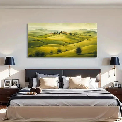 Vibrant Green Landscape Wall Art Canvas Office Home Room Framed 120x60cm