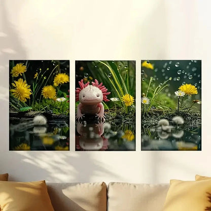 3pcs Picture of little chicken in the water Wall Art Set Canvas Framed 50x70cm - High Quality Print 100% Australian Made Wall Canvas Ready to Hang
