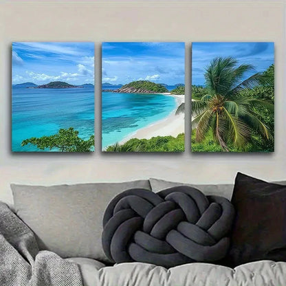 3pcs Tropical Island Paradise View Wall Art Set Canvas Framed 60x90cm - High Quality Print 100% Australian Made Wall Canvas Ready to Hang