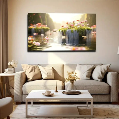 Vibrant Floral Nature Scene Wall Art Canvas Office Home Room Framed 120x60cm - Bella Home Decor