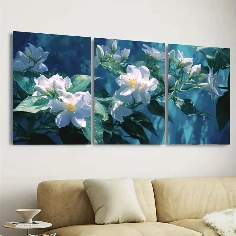 3pcs Jasmine Tropical Flower Print Wall Art Set Canvas Framed 50x70cm - High Quality Print 100% Australian Made Wall Canvas Ready to Hang