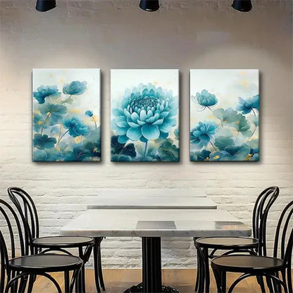 3pcs Lotus Soft Hues and Lush Greenery Wall Art Canvas Unframed - High Quality Print 100% Australian Made Wall Canvas