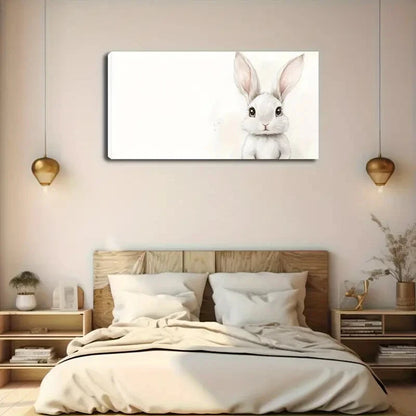 White Bunny Modern Minimalist Wall Art Canvas Office Home Room Framed 120x60cm - Bella Home Decor