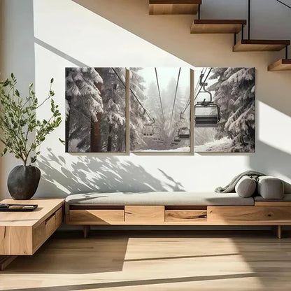 3pcs Snow Winter Scene Ski Chairlift Wall Art Canvas Unframed - High Quality Print 100% Australian Made Wall Canvas